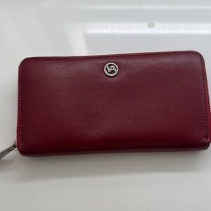 Valentino Burgundy Leather Zip-Around Wallet